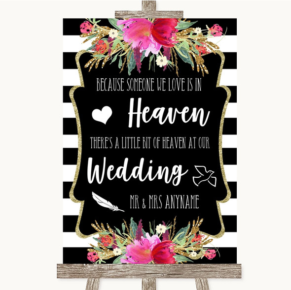 Black & White Stripes Pink Heaven Loved Ones Personalised Wedding Sign