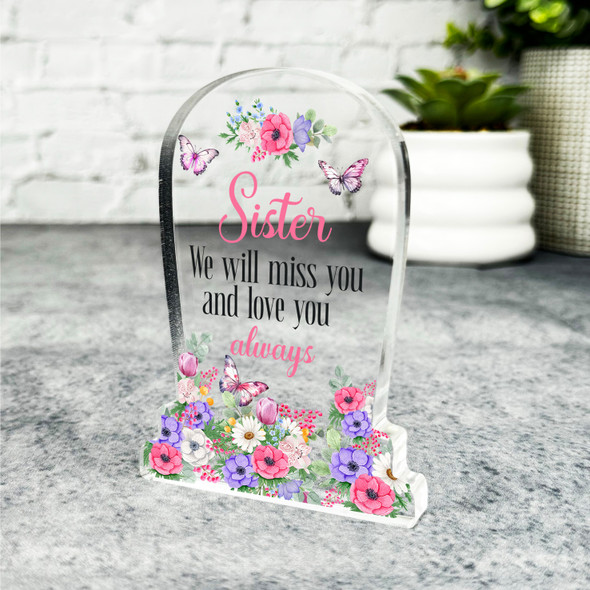 Sister Pink Purple Floral Gravestone Plaque Sympathy Gift Keepsake Memorial Gift