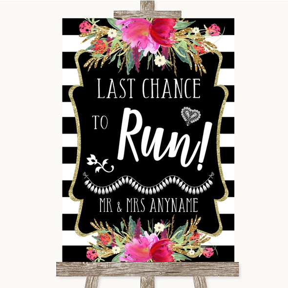 Black & White Stripes Pink Last Chance To Run Personalised Wedding Sign