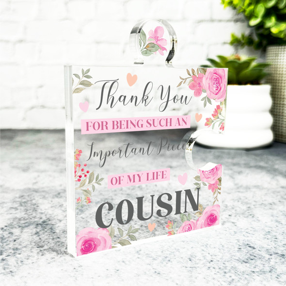 Gift For Cousin Important Piece Pink Flower Puzzle Plaque Keepsake Gift