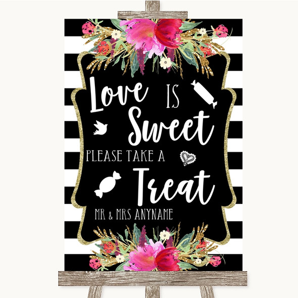 Black & White Stripes Pink Love Is Sweet Take A Treat Candy Buffet Wedding Sign