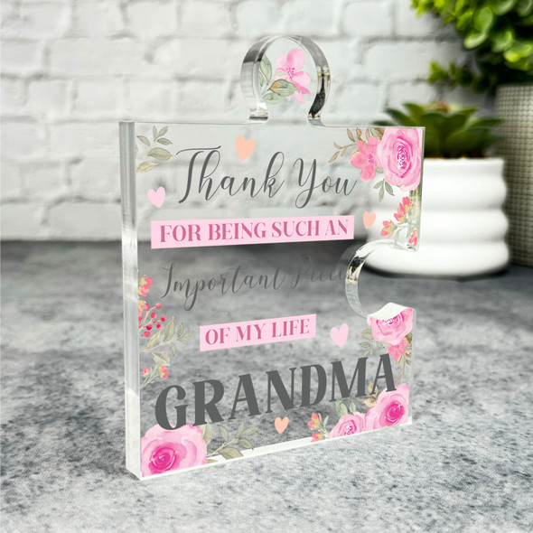 Gift For Grandma Important Piece Pink Flower Puzzle Plaque Keepsake Gift