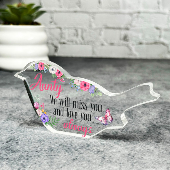 Aunty Pink Floral Robin Plaque Sympathy Gift Keepsake Memorial Gift