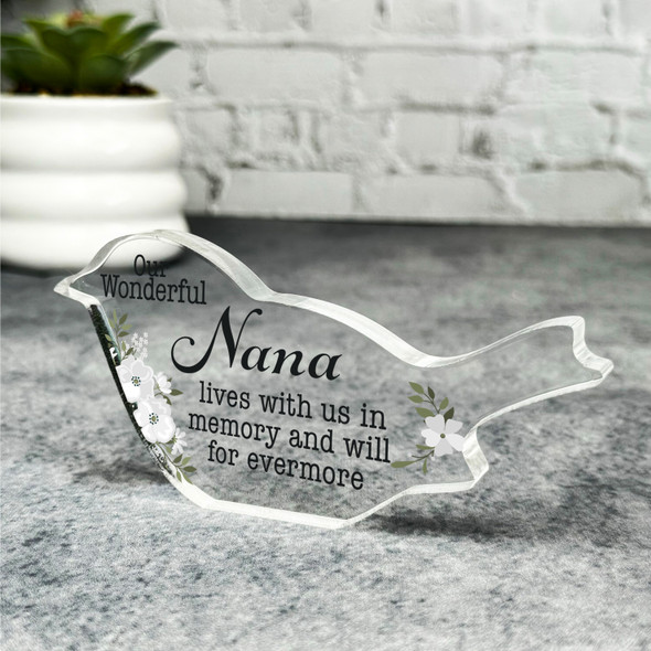 Nana White Floral Robin Plaque Sympathy Gift Keepsake Memorial Gift