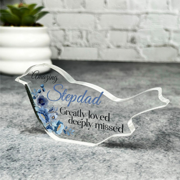 Stepdad Blue Floral Robin Plaque Sympathy Gift Keepsake Memorial Gift