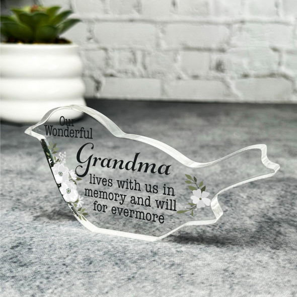 Grandma White Floral Robin Plaque Sympathy Gift Keepsake Memorial Gift