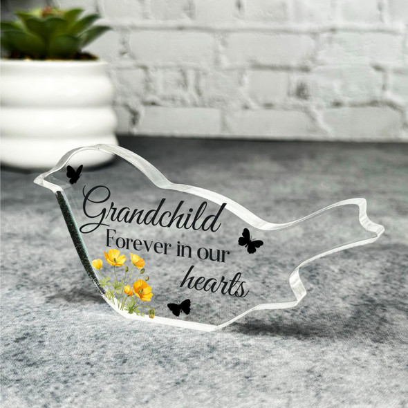 Grandchild Yellow Floral Robin Plaque Sympathy Gift Keepsake Memorial Gift