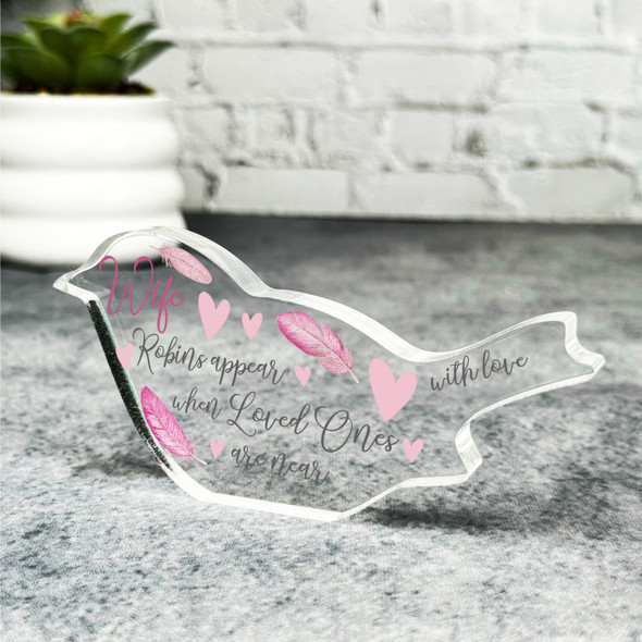 Wife Appear Pink Feather Robin Plaque Sympathy Gift Keepsake Memorial Gift