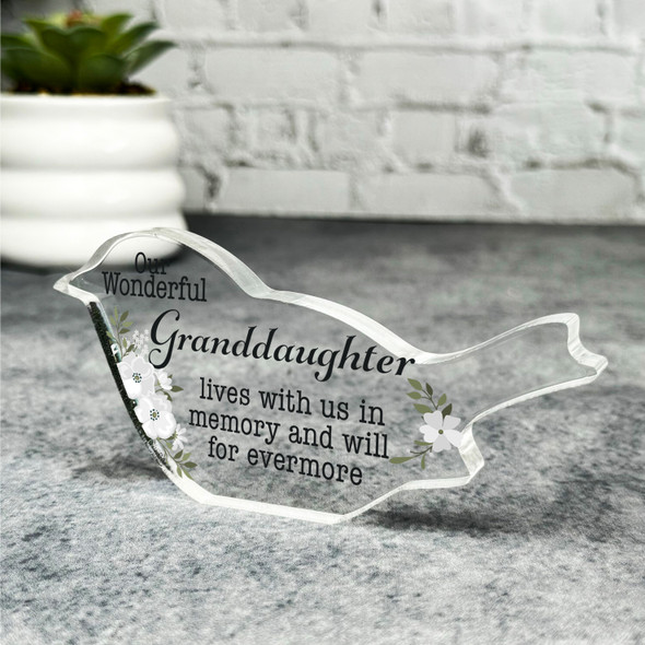 Granddaughter White Floral Robin Plaque Sympathy Gift Keepsake Memorial Gift