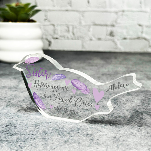 Sister Appear Pink Feather Robin Plaque Sympathy Gift Keepsake Memorial Gift