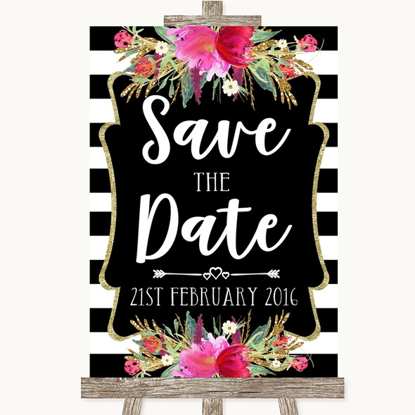 Black & White Stripes Pink Save The Date Personalised Wedding Sign