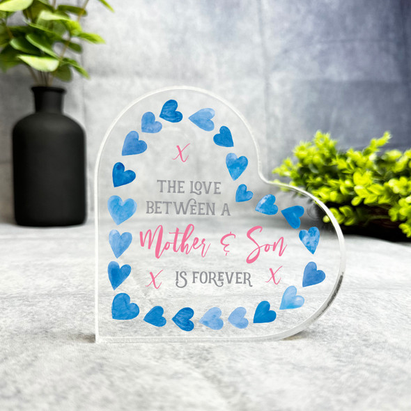Custom Ornament Love Between Mother And Son Blue Heart Plaque Keepsake Gift