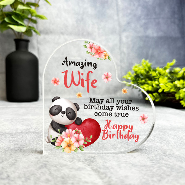 Wife Panda With Happy Birthday Present Heart Plaque Keepsake Gift