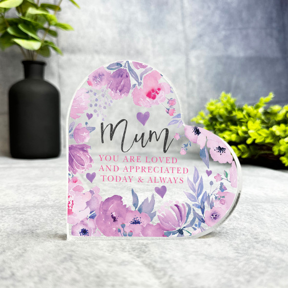 Gift For Mum Always Loved Purple Flowers Heart Plaque Keepsake Gift