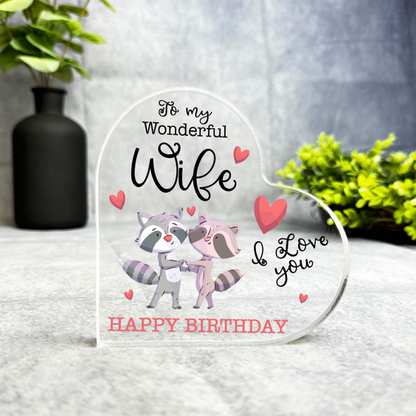 Wife Raccoon Couple Happy Birthday Present Heart Plaque Keepsake Gift