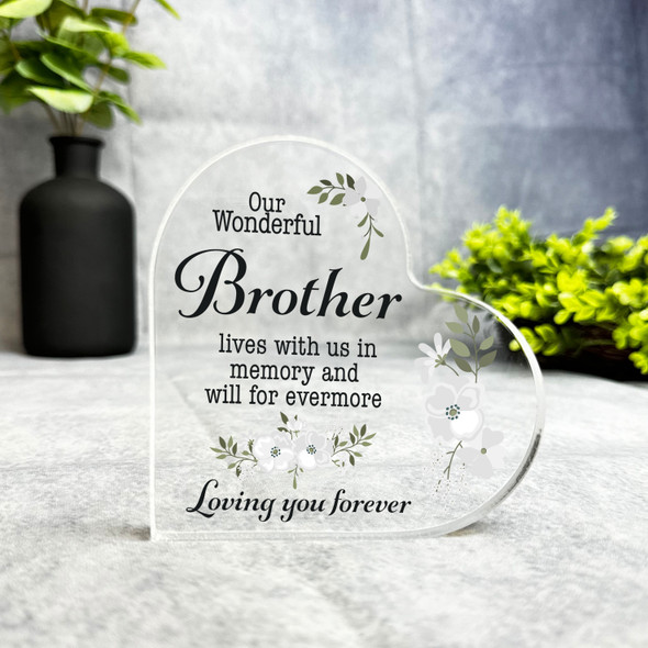 Brother White Floral Memorial Heart Plaque Sympathy Gift Keepsake Gift
