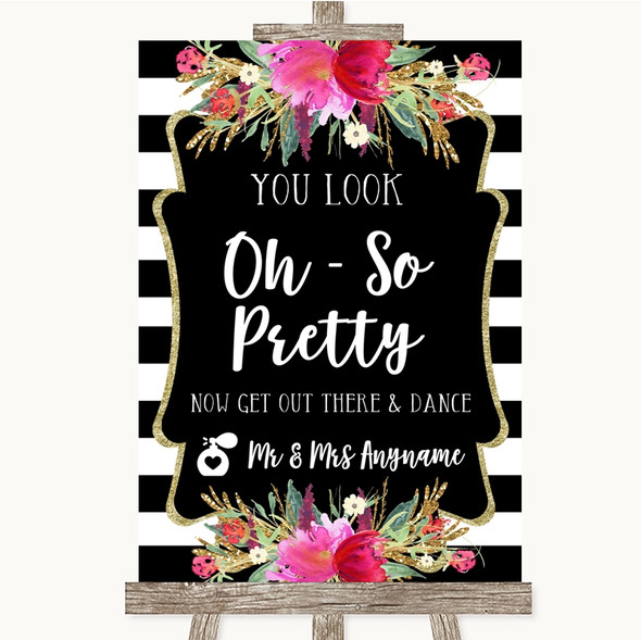 Black & White Stripes Pink Toilet Get Out & Dance Personalised Wedding Sign