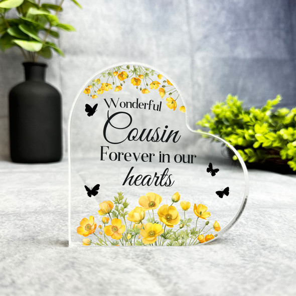 Cousin Yellow Floral Memorial Heart Plaque Sympathy Gift Keepsake Gift
