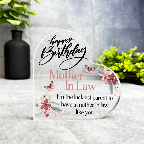 Mother-In-Law Floral Happy Birthday Present Heart Plaque Keepsake Gift