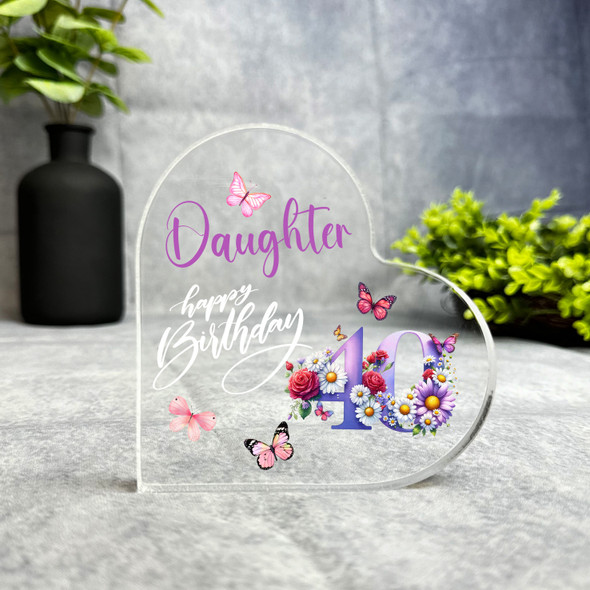 Daughter 40th Birthday Present Purple Floral Heart Plaque Keepsake Gift