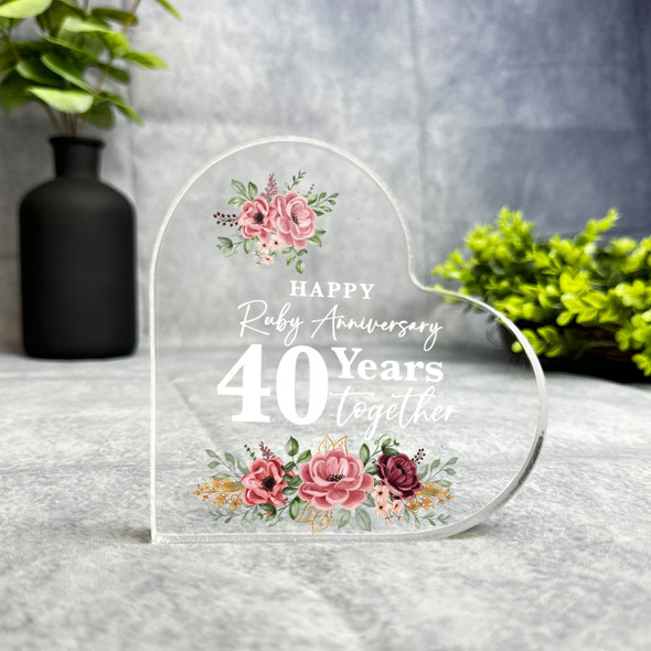 Floral Ruby 40th Gift For Wedding Anniversary Heart Plaque Keepsake Gift