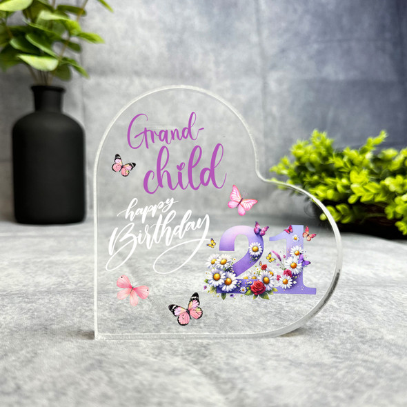 Grandchild 21st Purple Floral Birthday Present Heart Plaque Keepsake Gift