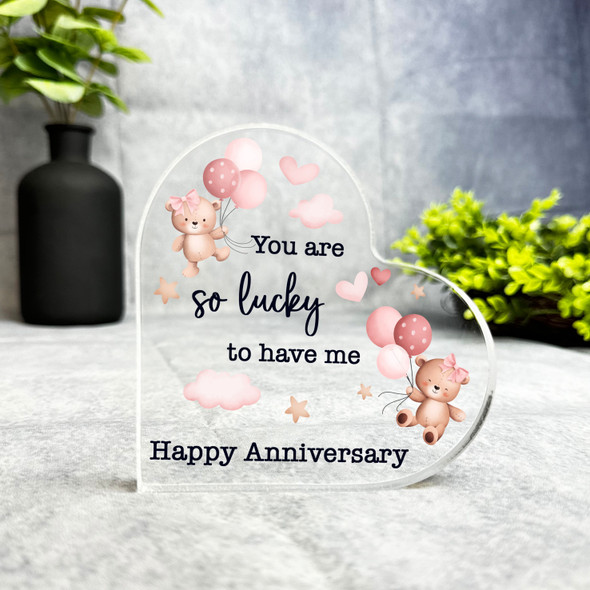 Happy Wedding Anniversary Balloons Teddy Bears Heart Plaque Keepsake Gift