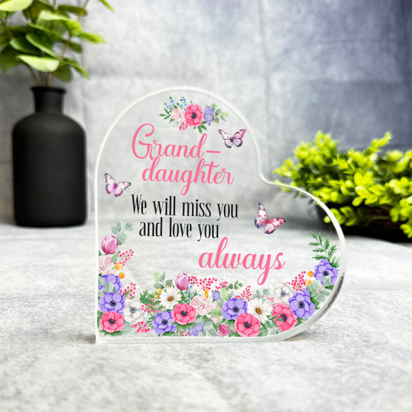 Granddaughter Pink Purple Memorial Heart Plaque Sympathy Gift Keepsake Gift