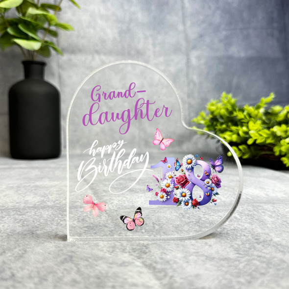 Granddaughter 18th Birthday Present Purple Floral Heart Plaque Keepsake Gift