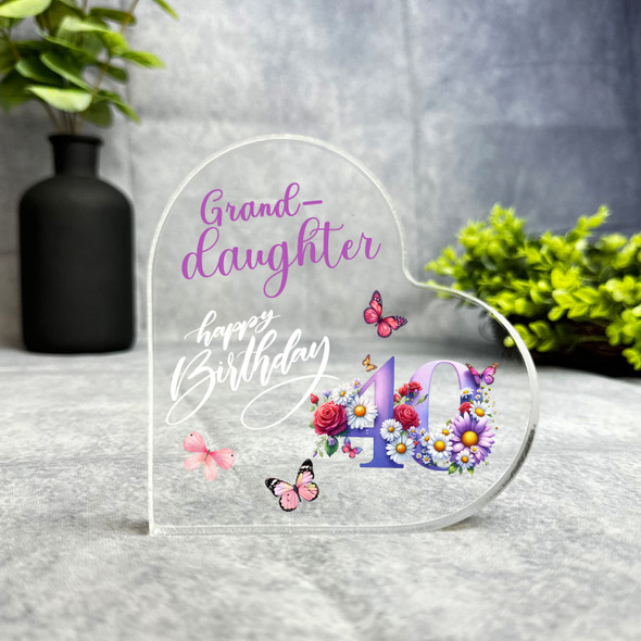 Granddaughter 40th Birthday Present Purple Floral Heart Plaque Keepsake Gift