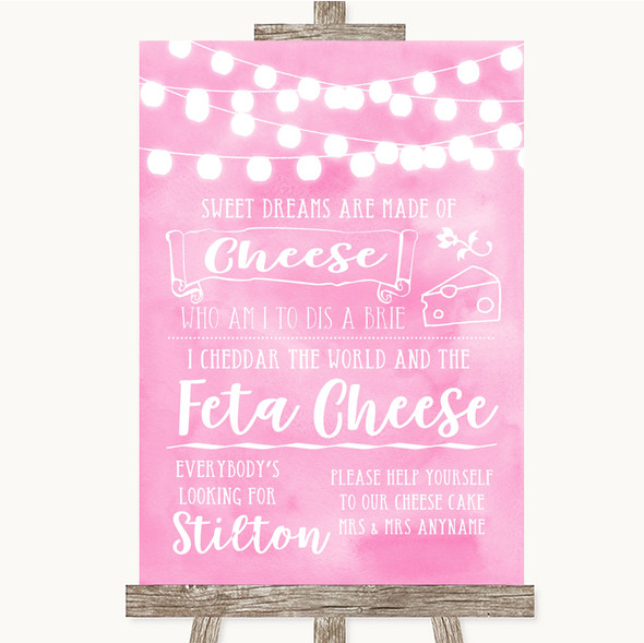 Baby Pink Watercolour Lights Cheesecake Cheese Song Personalised Wedding Sign