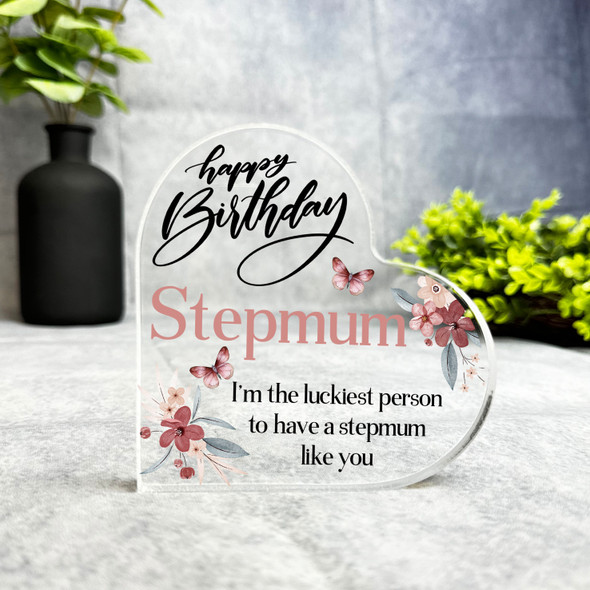 Stepmum Watercolour Floral Happy Birthday Present Heart Plaque Keepsake Gift