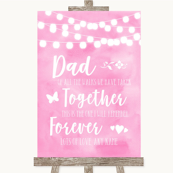 Baby Pink Watercolour Lights Dad Walk Down The Aisle Personalised Wedding Sign