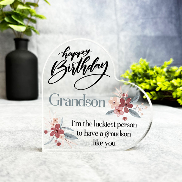Grandson Watercolour Floral Happy Birthday Present Heart Plaque Keepsake Gift