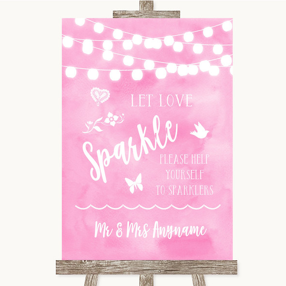 Baby Pink Watercolour Lights Let Love Sparkle Sparkler Send Off Wedding Sign