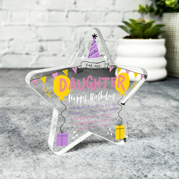 Daughter Happy Birthday Present Balloons Star Plaque Keepsake Gift