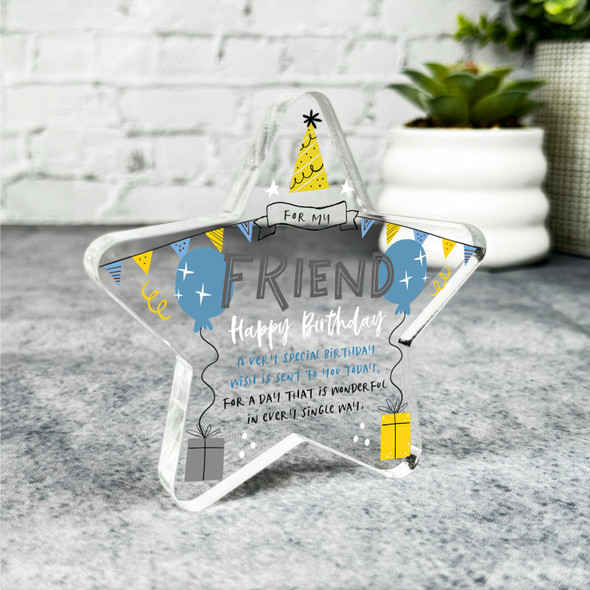 Friend Male Happy Birthday Present Balloons Star Plaque Keepsake Gift