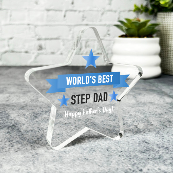 Blue World's Best Step Dad Twos Father's Day Present Star Plaque Keepsake Gift