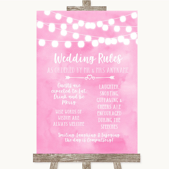Baby Pink Watercolour Lights Rules Of The Wedding Personalised Wedding Sign