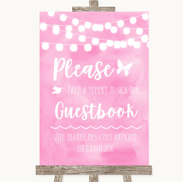 Baby Pink Watercolour Lights Take A Moment To Sign Our Guest Book Wedding Sign