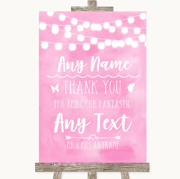 Baby Pink Watercolour Lights Thank You Bridesmaid Page Boy Best Man Wedding Sign