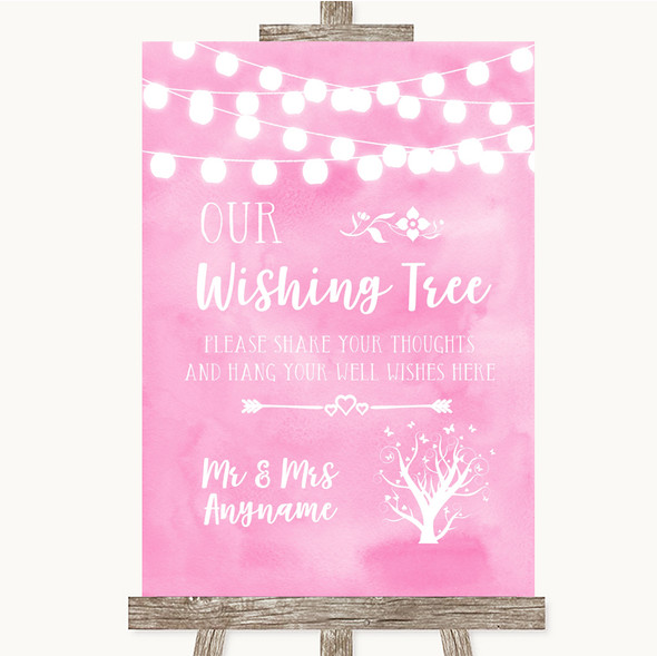 Baby Pink Watercolour Lights Wishing Tree Personalised Wedding Sign