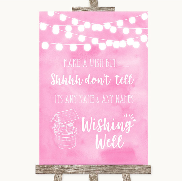 Baby Pink Watercolour Lights Wishing Well Message Personalised Wedding Sign