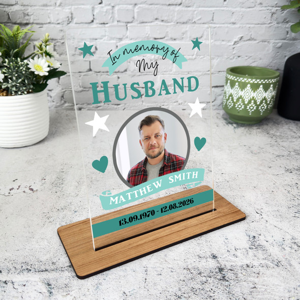 Husband Memorial Keepsake Gift Green Star Photo Personalised Gift Acrylic Plaque