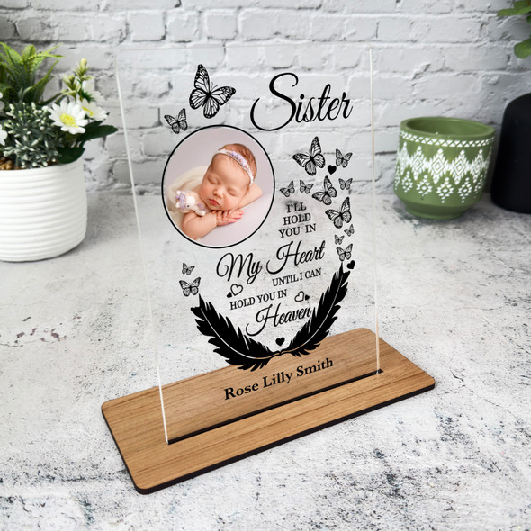 Sister Feather Butterflies Photo Memorial Keepsake Gift Personalised Gift Plaque