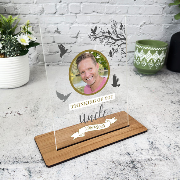 Uncle Thinking Of You Memorial Keepsake Gift Bird Tree Photo Personalised Plaque