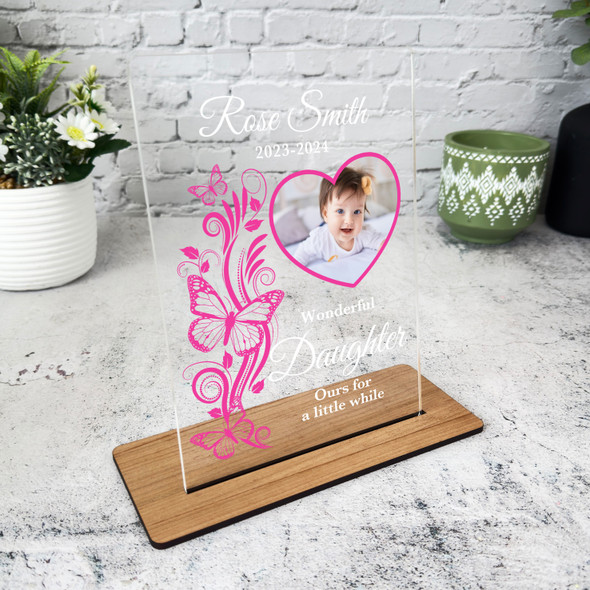 Daughter Pink Butterflies Heart Photo Memorial Keepsake Gift Personalised Plaque