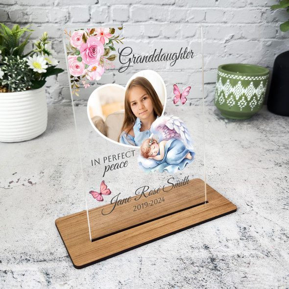 Granddaughter Sleep Angel Heart Photo Memorial Keepsake Gift Personalised Plaque