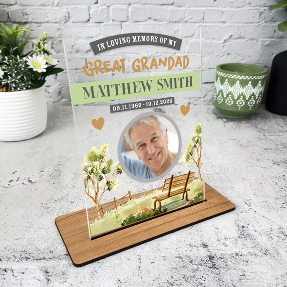 Great Grandad Memorial Keepsake Gift Bench Photo Custom Personalised Gift Plaque