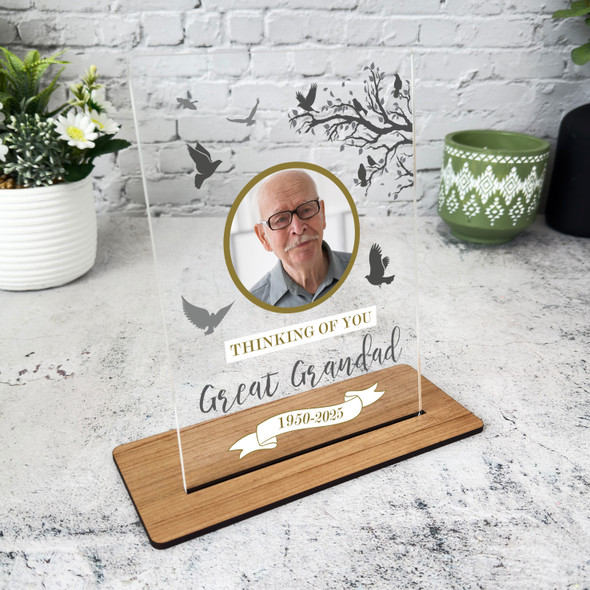 Great Grandad Thinking Of You Memorial Keepsake Gift Bird Tree Photo Gift Plaque